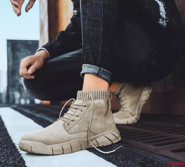 

classic fly men boots patchwork knit winter boots designer outdoor ankle martin boots brown black sneakers size 40-44