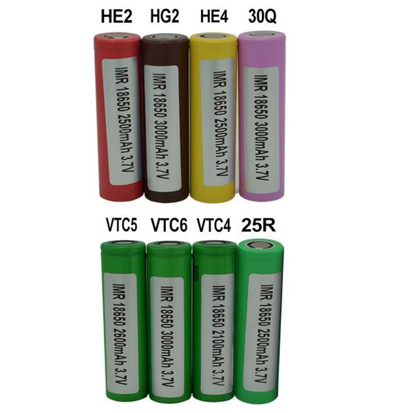 

100pcs highest quality battery vtc4 vtc5 vtc6 he2 he4 hg2 25r 30q 18650 inr battery 2100mah 2500mah 2600mah 3000mah 3.7v rechargable lithium