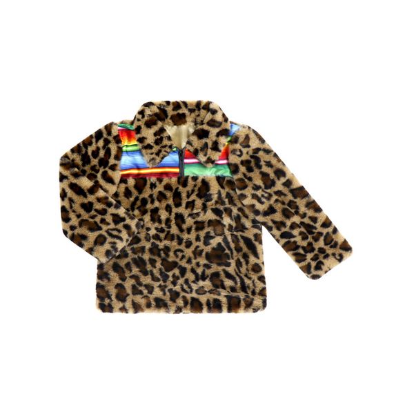 

kids plush coat baby leopard print fur jackets outwear children velvet thicken warm winter rainbow stripe coats gga3097-7, Blue;gray