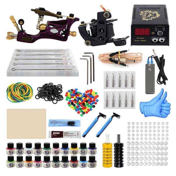 

tattoo guns kits machine kit professional complete 10 coil 2 tatoo power supply ink needle tip grip set for tatto artists quality