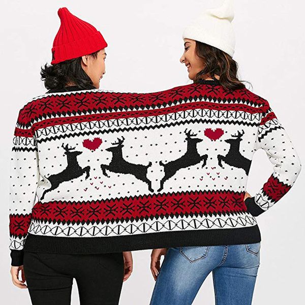 

women sweater women sweaters couples winter sweater pullover two person ugly sweater couples pullover novelty christmas for femme 3xl, White;black