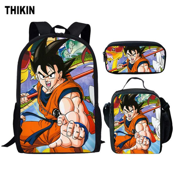 

thikin 3pcs/set z school bag for boys super sanyan sun goku kids backpack children book bag teenagers schoolbag set