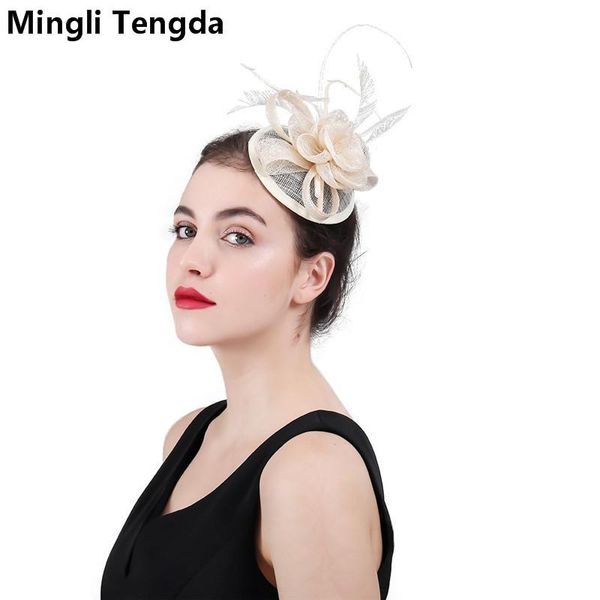 

mingli tengda new feather wedding hats for women elegant wedding decoration vintage fascinator bride hats tocado novia fedora qmldz, White