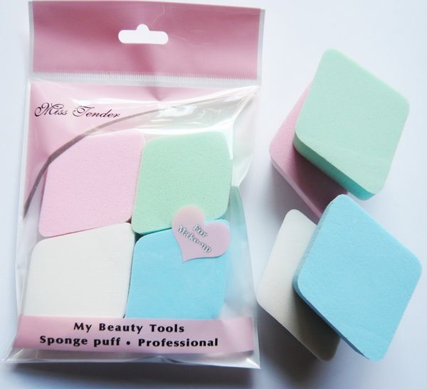 

4pcs/package professional sponge puff beauty tools puff wet and dry use cosmetic remover thicken puff sponge diamond shape package