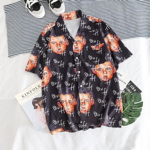 

bluff boy full printing hip hop shirt 2020 summer new short sleeved men's shirts hawaiian streetwear shirt clothing ropa homme, White;black