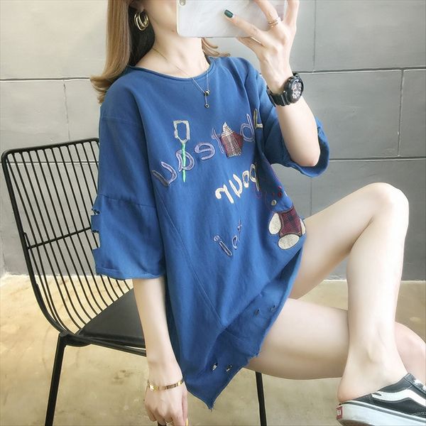 

cotton summer short-sleeved t-shirt fashionable cotton-padded clothes's midi loose large size cotton summer short-sleeved t-shirt fashi, White