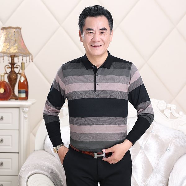 

2018 mens autumn long sleeve hit colors knit shirt male casual turn-down collar patchwork striped knit clothes sweater pullovers, White;black