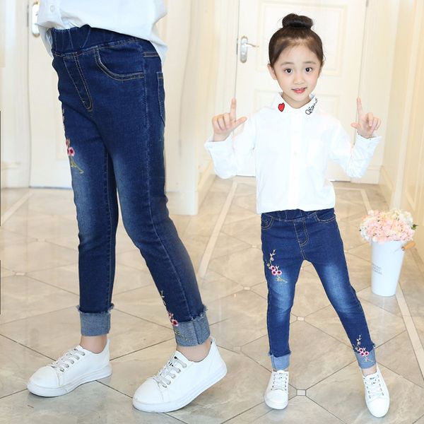 

2019 girls jeans spring soft denim pants toddler children casual trousers embroidery toldder clothes girls clothes, Blue