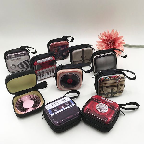 

5d false eyelashes packaging creative lash case mini zipper empty eyelash box retro camera packaging with lashes tray