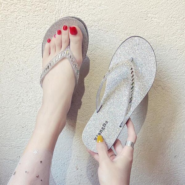 

summer woman casual bling flat flip flops shoes rhinestone slippers sandals slip on beach slides sliders shoes zapatos de mujer, Black