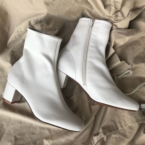 

new style white women ankle boots genuine leather zipper q61, Black