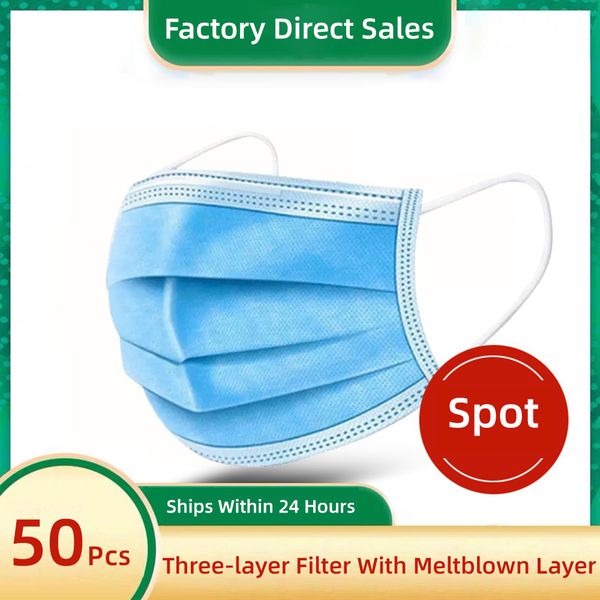 

dhl disposable face mask 3 layers thick protective dust pm2.5 filter masks cover 50 pieces meltblown earloops in stock
