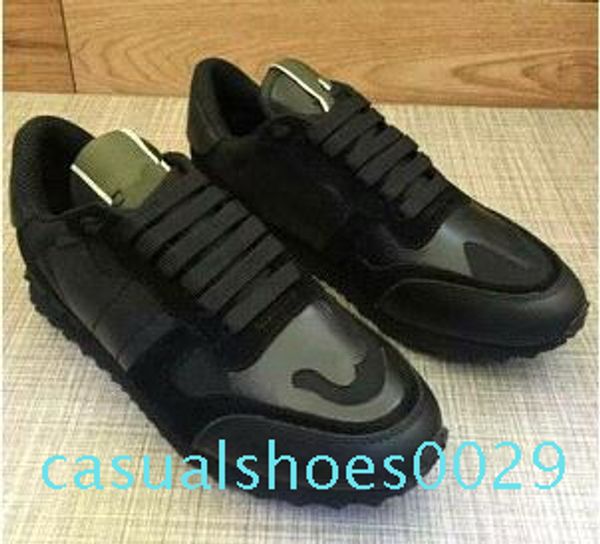 

size 35-46 women/men casual shoes camouflage genuine leather lace up couple star shoes rivets flat shoes c29, Black