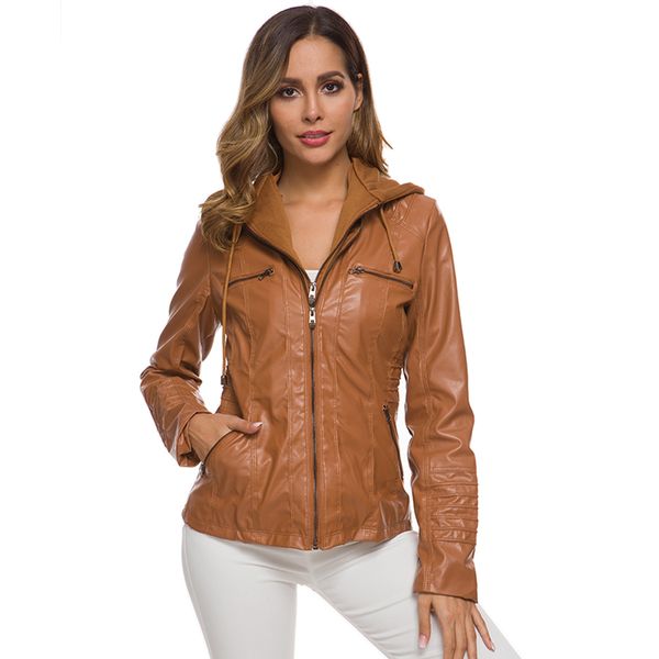 

women's 2019 autumn new slim leather clothing european and american large size jacket women's casual short jacket jaqueta, Black