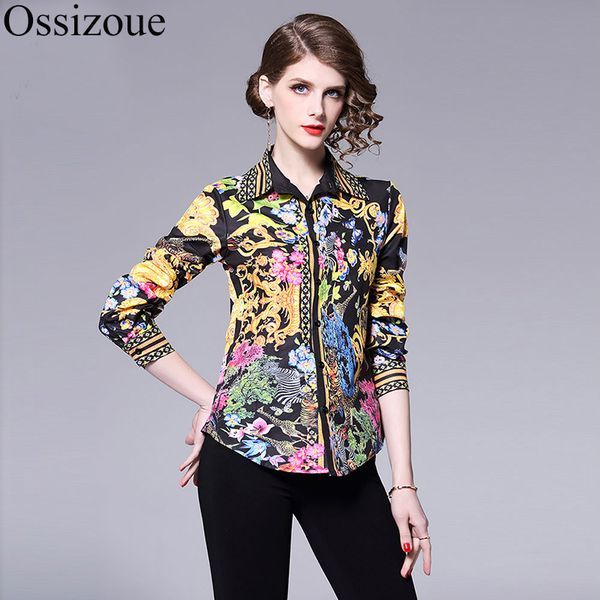 

2019 autumn long sleeve shirt women designer runway print vintage blouses ladies office shirts casual blusas mujer de moda, White