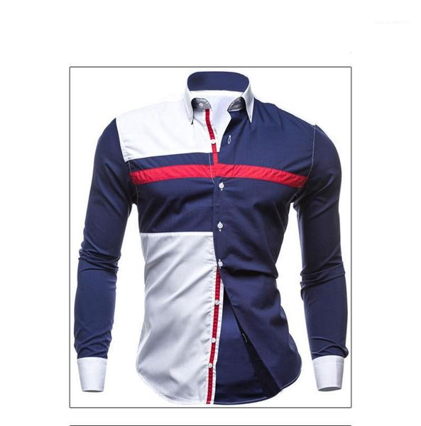 

fashion male clothing designer mens shirts slim long sleeve lapel neck casual shirts teenager patchwork, White;black