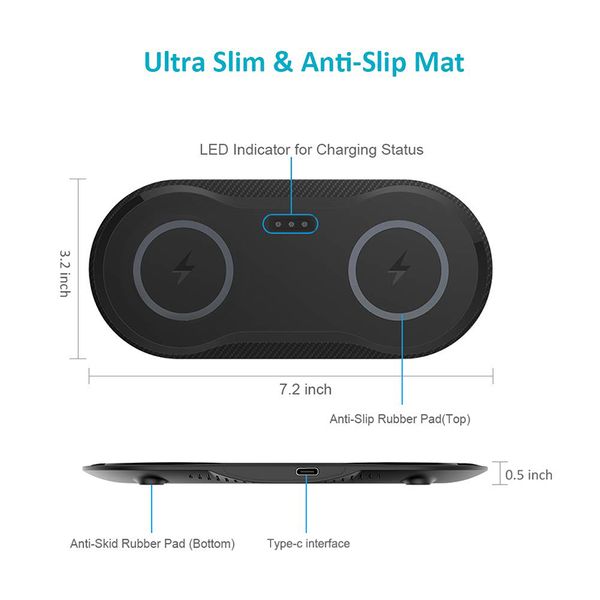 

2 in 1 10w dual seat qi wireless charger for samsung s10 s9 s8 fast charging dock station pad usb c for iphone 11 pro xs max xr