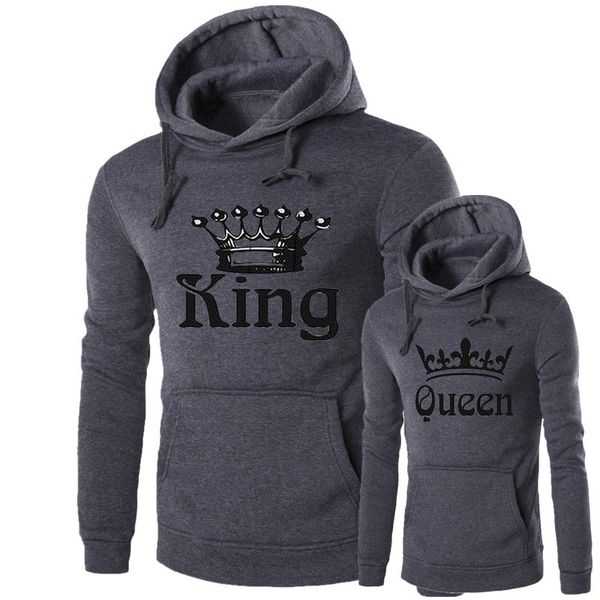 

Women Queen Men King Hoodies Hooded Lovers Sweatshirts Match Fitness Casual Grey Pullovers