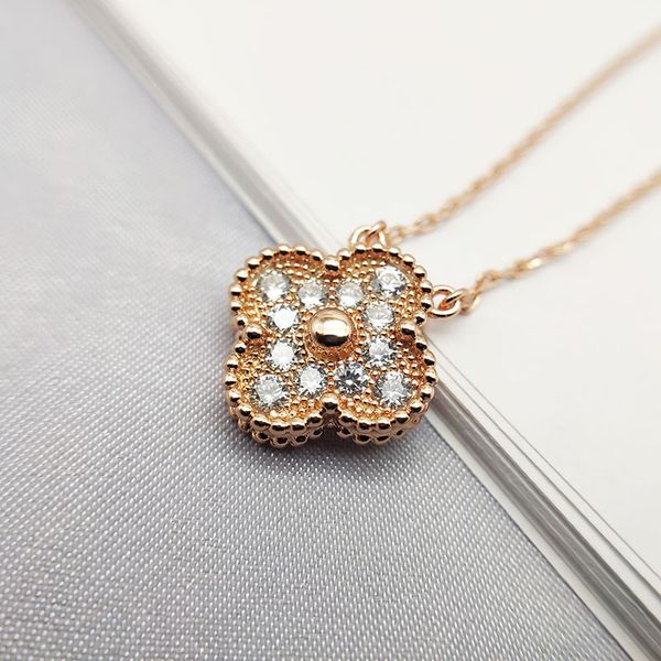 

diamond flower necklace women 14k rose golden necklaces woman wedding party jewelry, Silver