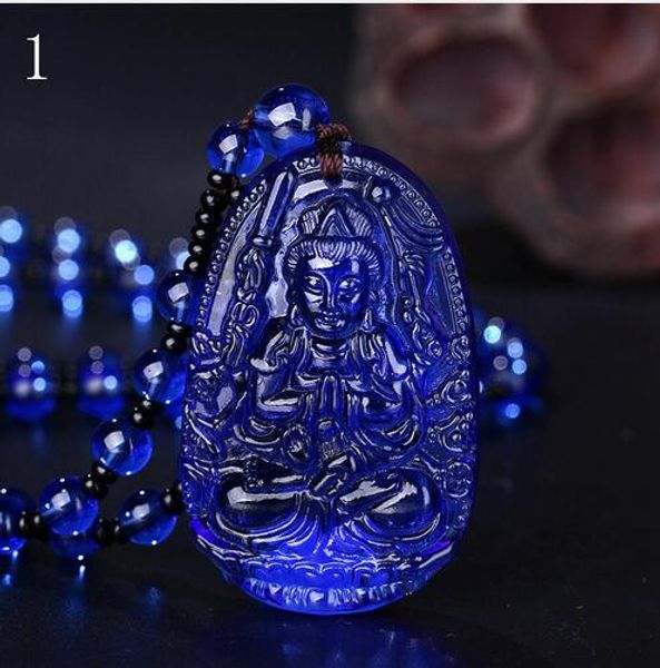 Collana di cristallo blu naturale catena maglione da donna vita ciondolo Buddha 12 zodiaco otto ornamenti dio guardiano