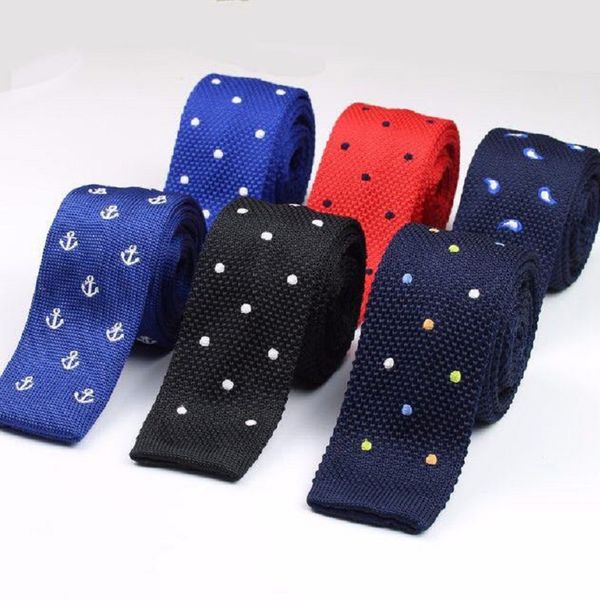 

luxury knitting neck ties 5 cm skinny neckties for men brand ties embroider dot man neck ties dress shirt accessories, Blue;purple