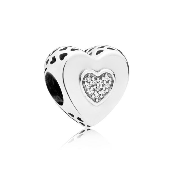 

new 100% 925 sterling silver authentic 797375cz logo heart charm bead original women jewelry gift, Black