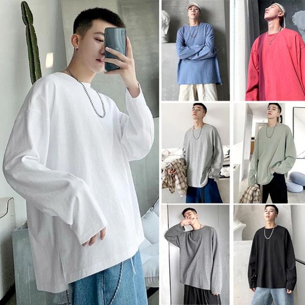 

multiple colors solid color men long sleeve t shirts korean hip hop oversized man casual tee men's streetwear t shirts, White;black