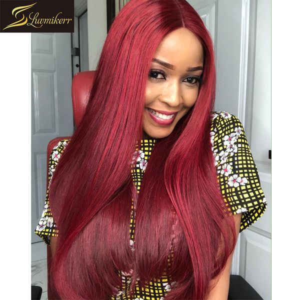 

lace front straight human hair wigs 13Ã6 99j burgundy human hair wig deep part lace front wigs ombre wig color, Black;brown