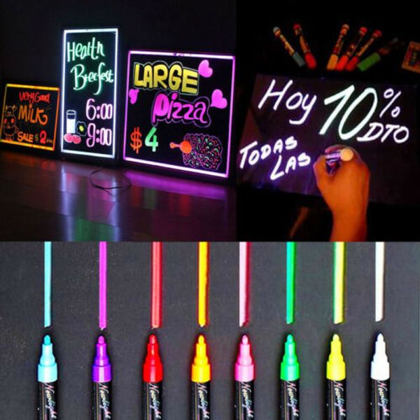 

8pcs 6mm fluorescent highlighter wet liquid chalk neon marker pen dry eras highlighters, Black;red