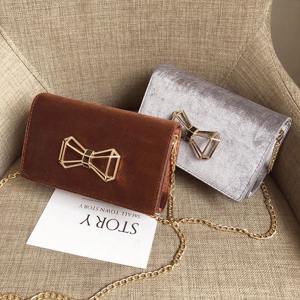 

women's velvet shoulder bag fashion elegant girl's messenger bag bow chain small