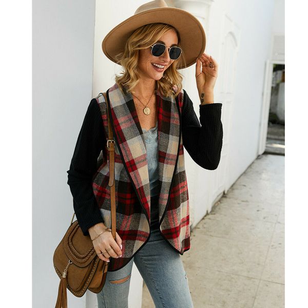 

fashion women's plaid print long sleeve sweater cardigan coat jacket women blends waistcoat winter warm outwear, Black
