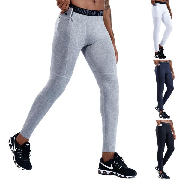

men's pocket fitness pants pro sports running training wicking quick dry ultra-stretch tight pants, Black;blue