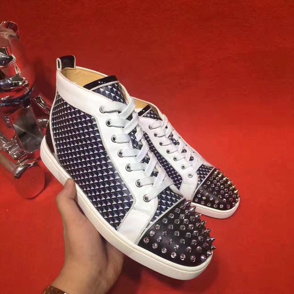 

оптовые шипы красные нижние кроссовки мужчины, женщины роскошные дизайнерские вечерние свадебные туфли для ходьбы заклепки мужские кроссовки, Black