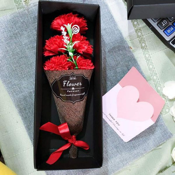 

5 pcs/lot soap bouquet mother's day present flower carnation black gift box package