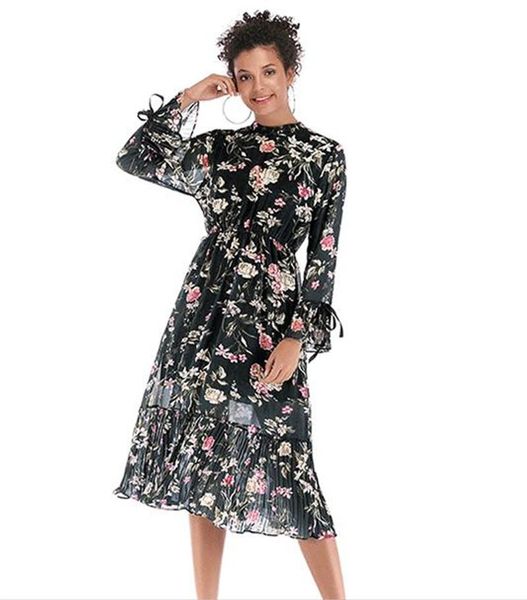 

luxury womens printed dress designer floral chiffon dresses womens casual clothing, Black;gray