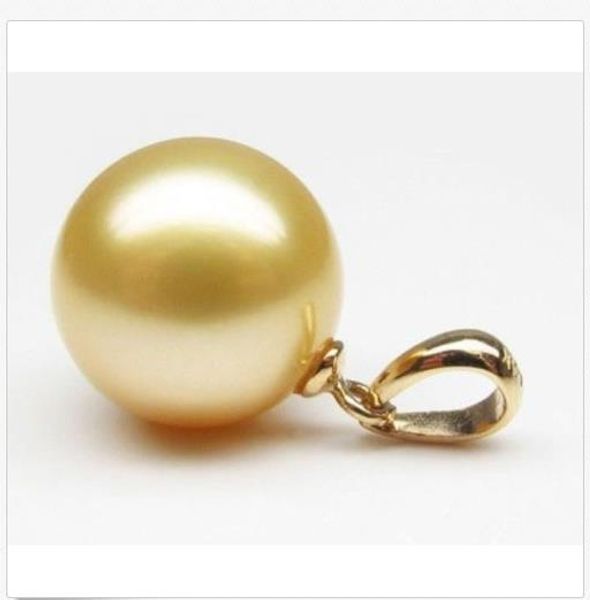 

perfect round 15-16mm south sea natural golden shell pearl pendant 14k gold, Silver