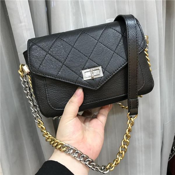 

elegant2019 diamond real small lattice bag two-tone chain genuine leather woman single shoulder span postman package