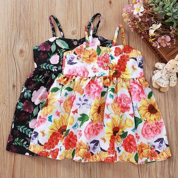 

baby girl dress flower printed ins new summer boutique cute suspenders dresses sunflower casual new 2020, Red;yellow