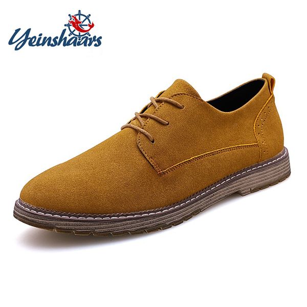 

yeinshaars big size 38-47 fashion men casual cow suede leather shoes men flats lace up multiple colour oxfords, Black