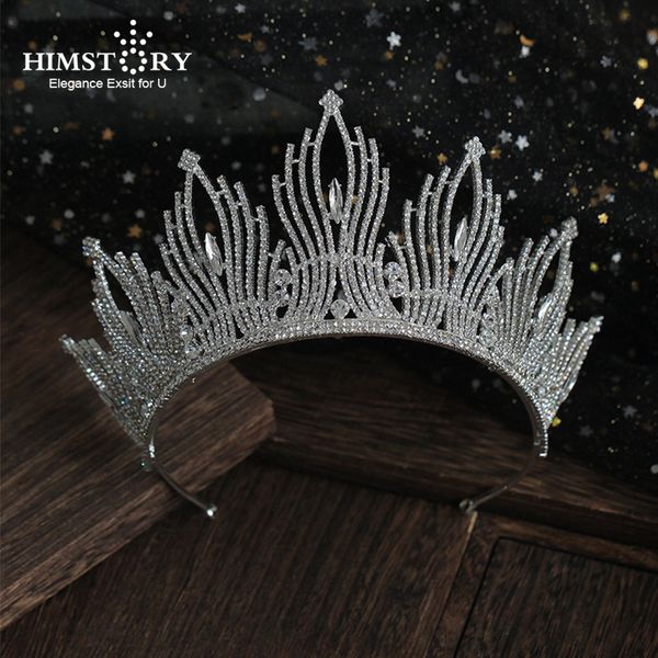 

himstory noble silver shiny bride tiaras crowns crystal wedding hair accessories women princess queen hair jewelry headpieces, Golden;white