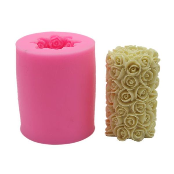 Mold vela sabão moldes de silicone Baking Ferramenta Coluna Rose Forma bolo cookies Fondant Mold Tools 3D pastelaria decoração