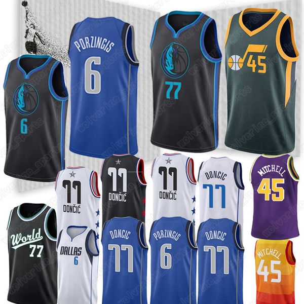 

Luka 77 Doncic Jerseys Kristaps 6 Porzingis Dirk 41 Nowitzki Donovan 45 Mitchell Jersey men kids TOP