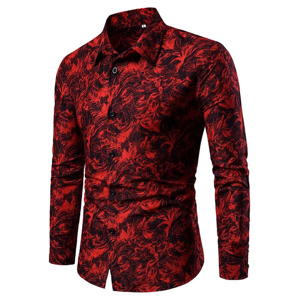 

shirts for men vintage style print blusa turn down collar long sleeve slim fit camisas casual shirts streetwear top, White;black