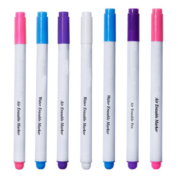 

9pcs double head blue purple pink air water erasable pen fabric marker water soluble automatically disappear pen sewing tool, Black