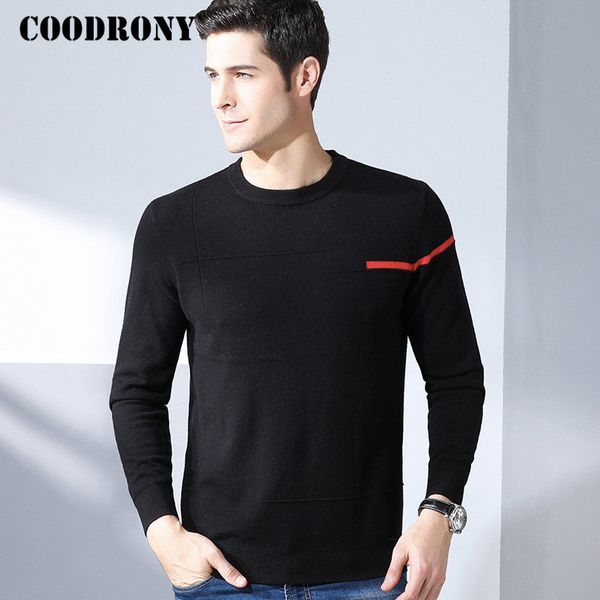 

coodrony casual o-neck mens sweaters 2018 winter new arrivals pure merino wool sweater men thick warm cashmere pullover men 8324, White;black