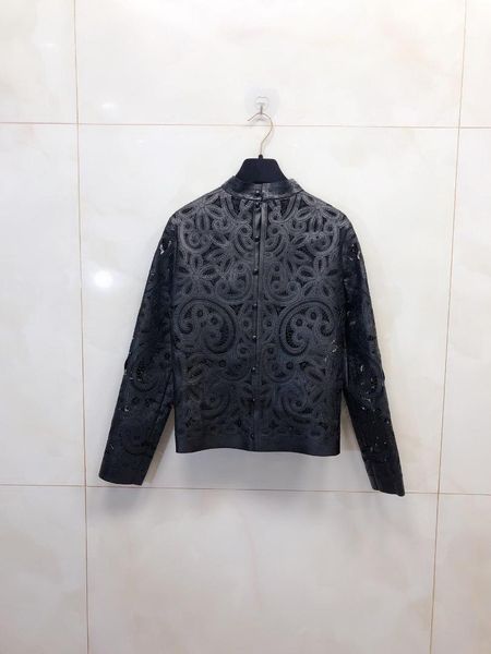 

2019 new ladies fashion long sleeve stand collar openwork mesh cardigan jacket casual jacket 0727, Black