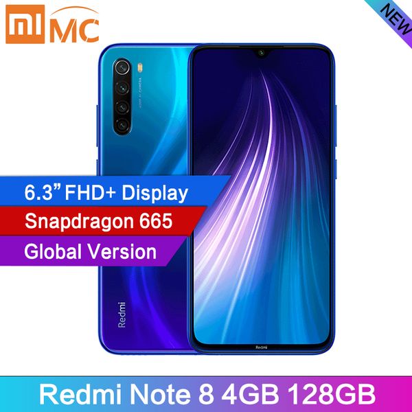 

global version xiaomi redmi note 8 4gb ram 128gb rom cellphone 48mp quad cameras 6.3" fhd screen snapdragon665 mobilephone