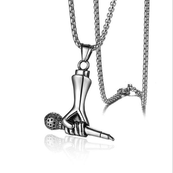 

stainless steel hip hop singing microphone pendant necklace silver rapper's jewelry necklaces gifts