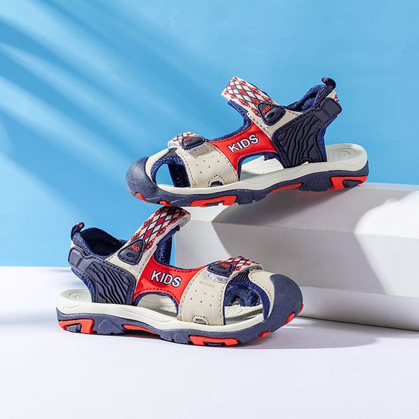 

new cool children sandals hook & loop kids boys sport sandals anti slip walking kids boys shoes good quality summer, Black;red