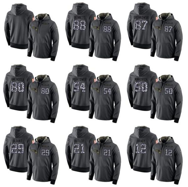 

2019 patriot men women youth #88 #87 #80 #54 #50 #12any number any name salute to service player performance hoodie, Blue;black